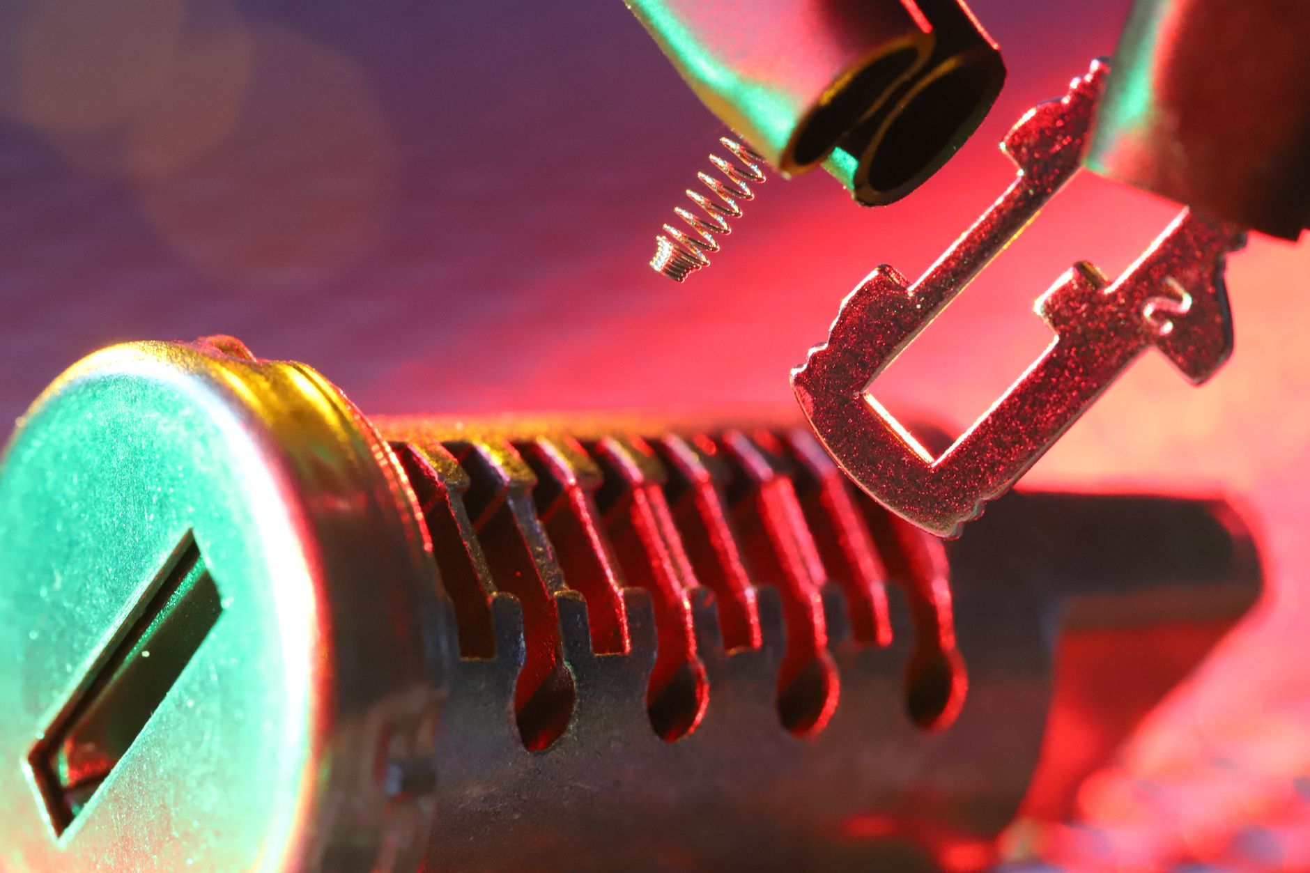 A euro cylinder lock and key, close up
