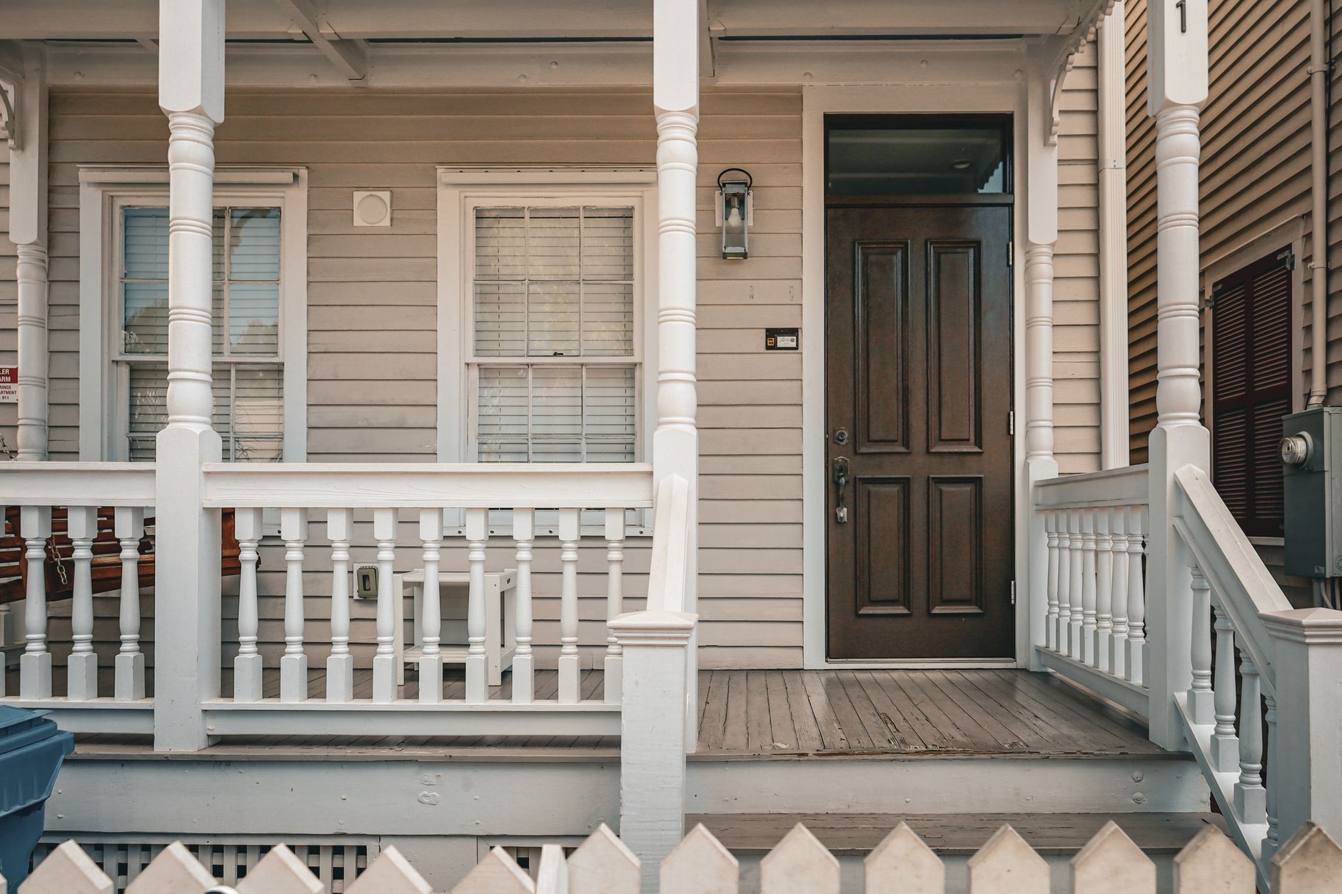Front door of a house being secured